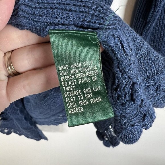 Lauren Ralph Lauren Navy Blue Open Cardigan Womens Sz Medium 100% Linen Crotchet - Picture 8 of 9